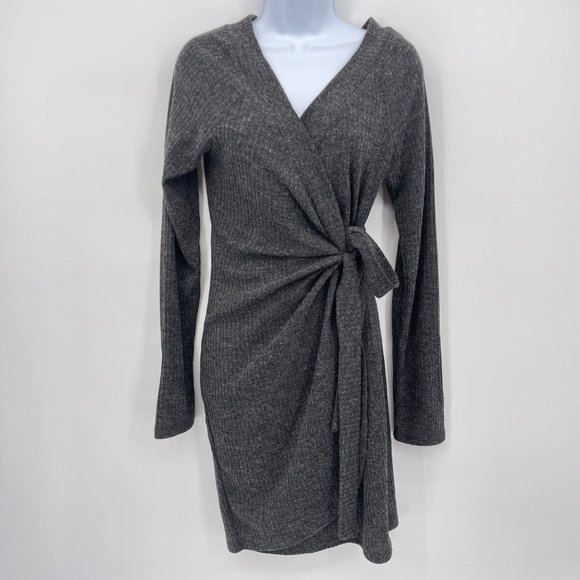 Lulu's Wrap Dress Gray Charcoal Long Sleeve Knit Stretch Womens XL - Picture 1 of 8
